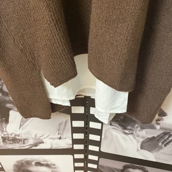 Hi-Low Brown Sweater Dress With White Shirt - Picture 3 of 10
